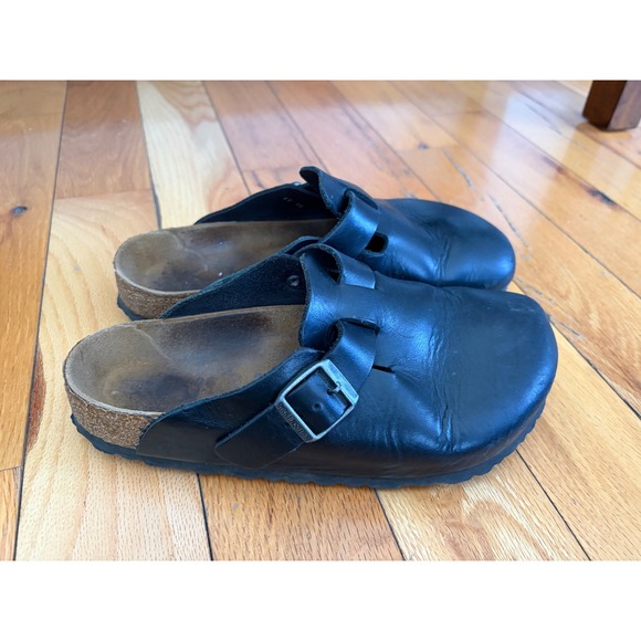 Birkenstock Boston Oiled Leather Unisex Clog Shoes Black Size 38 Ladies 7.5-8 - Picture 1 of 8